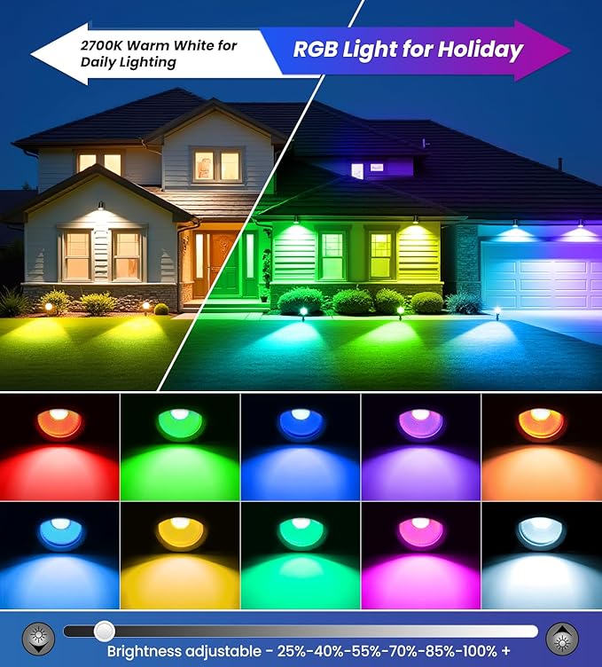 MEIKEE 15W RGBW Low Voltage Landscape Lights 12-24V LED Landscape Lighting Timer and Memory Dimmable Color Changing Outdoor Spotlights with Remote for Garden Path Christmas Halloween 12 Pack