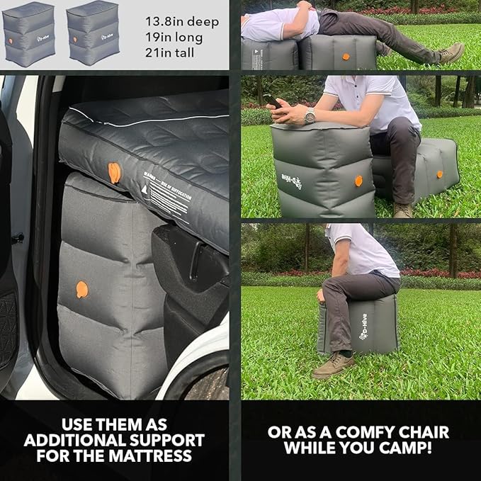 D-Hive Unbeatable Durability SUV Air Mattress for Car Camping Durable Extra Thick 300D Oxford Fabric Quick Easy Set-Up w/Electric Pump Bed Mattress Mattress for SUV Car Air Mattress