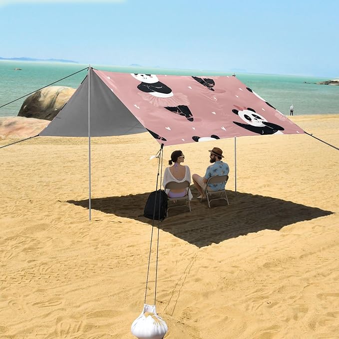 Panda Ballet Dancer Pattern Camping Sun Shelter Beach Tent Portable Beach Sun Shade Outdoor Canopy for Camping Trips Fishing Picnic