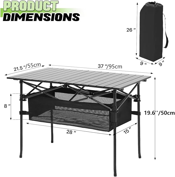 Outdoor Folding Portable Picnic Camping Table Aluminum Roll-up Table with Easy Carrying Bag with Mesh Storage Bag for IndoorOutdoorCamping BeachBackyard BBQ Party Patio Picnic(medium)