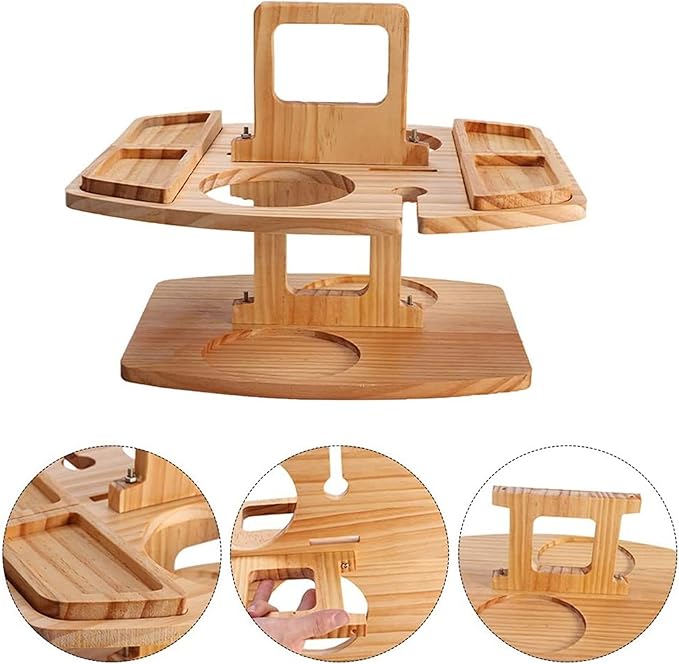 Portable Wine Table Outdoor Wooden Folding Table with Snack Tray 2 Wine Glasses Holder Beach Indoor Snack Bed Table Picnic Tray Tables for Beach Camping RV Outdoor Concerts