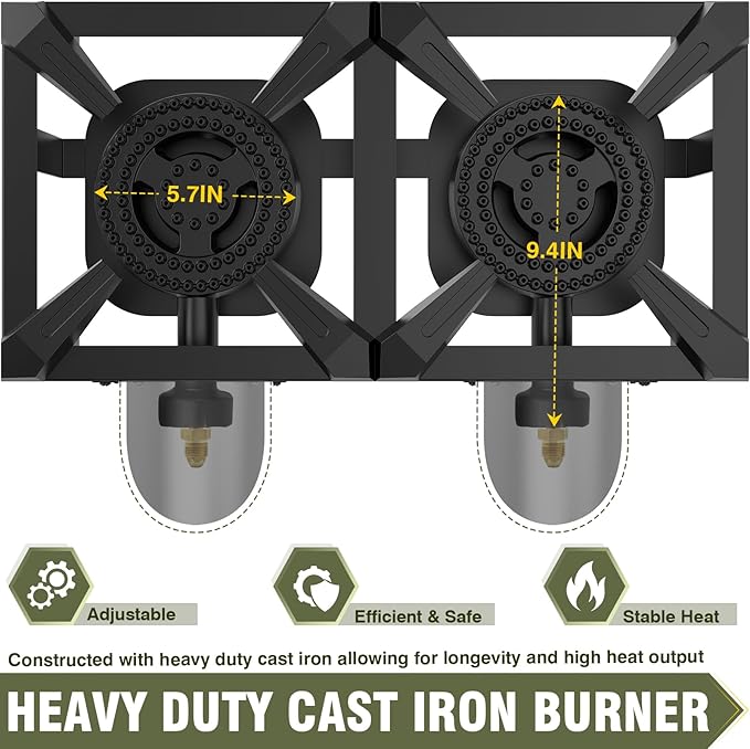 BESTFIRE Double Burner Propane Camping Stove with Independent Control Valves &amp 5PSI Hose - Heavy Duty Portable Outdoor Cooker for BBQ Tailgating and Camping