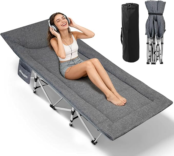 Camping cots for AdultsCots for SleepingCushion and Pillow Camping Tent cotHigh Weight Capacity Compact Storagewith Carry BagIdeal for Outdoor Camping Office useNapping Beach Trips