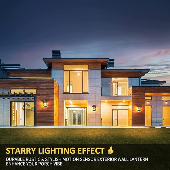 2 Packs Motion Sensor Outdoor Wall Lights - Upgrade Dusk to Dawn Porch Lighting LED Exterior Lantern Fixture Wall Sconce Waterproof Outside Light For House Black Anti-Rust Lamp For Garage Doorway