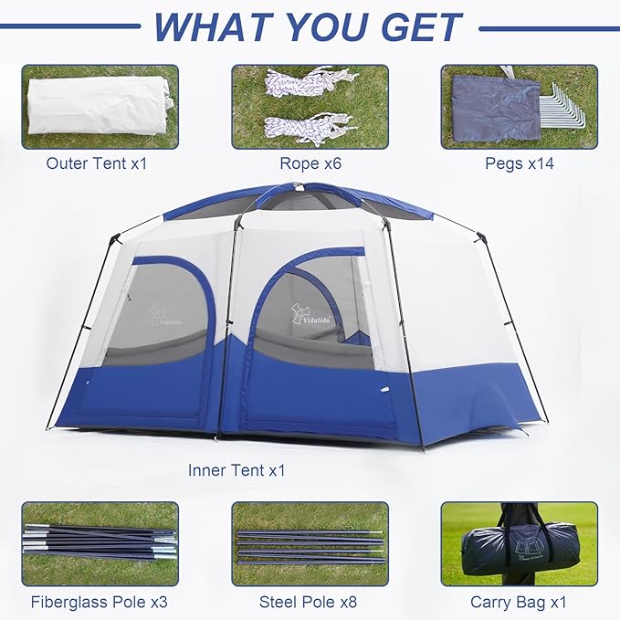 Vidalido Tents6-8 Person Camping Tent with Extended Vestibule2 Room Weather Resistant Family TentsEasy Install Waterproof Outdoor Tent for Backpacking and Camping Hiking