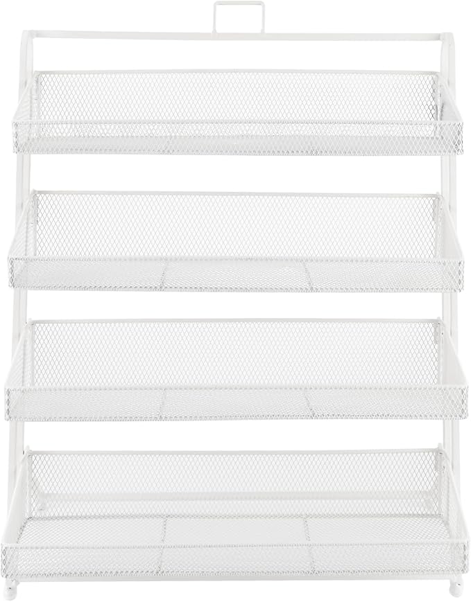 4 Tier Snack Organizer Candy Display Rack for Countertop Snack Display for Counter Portable Chip Rack Metal Snack Shelf for Retail Stores Kitchen Office (White)