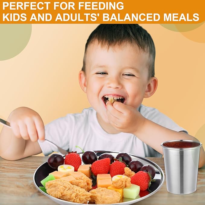 Jinei 50 Pcs Stainless Steel Dishes Set 10 Stainless Steel Plates 10 Bowls 10 Cups 10 Spoons 10 Forks Dishwasher Safe Durable Dinnerware Set for Home Travel Camping (Casual)