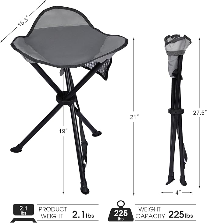 Portal Tall Folding Tripod Stool for Outdoor Camping Walking Hunting Hiking Fishing Travel Support 225 lbs