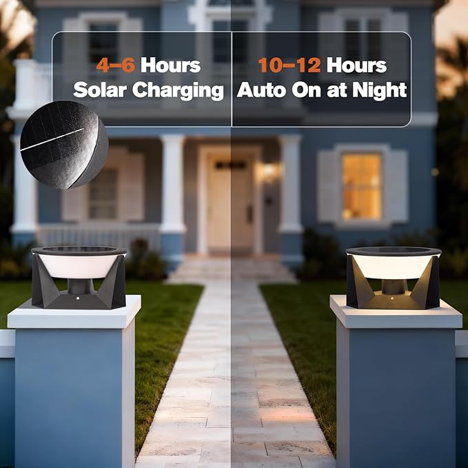 Solar Post Lights Outdoor 15 Solar Lamp Post Light IP54 Waterproof Pillar Lights Outdoor 3000K LED Modern Pillar Light Dusk to Dawn Column Lighting for Columns Patio Garden Entrance