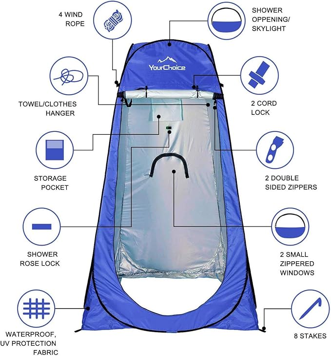 Your Choice Pop Up Privacy Shower Tent 3.9 x 3.9 x 6.2FT Portable Camping Changing Room Instant Setup Outdoor Shelter with Silver Coating Vent Window &amp Carry Bag for Beach Hiking &amp RV | Po
