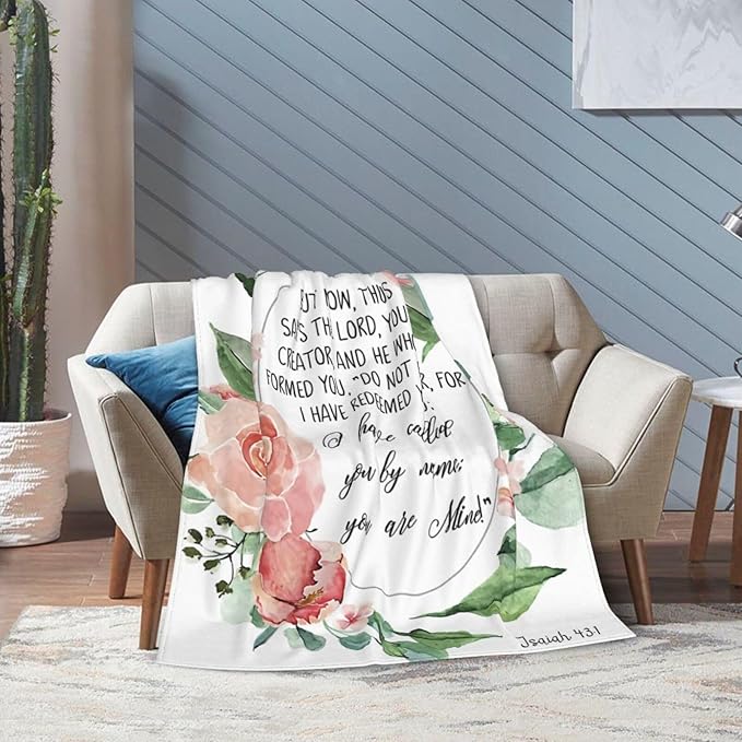 60X50 Isaiah 43 1 Fear Not for I Have Redeemed You Bible Verse Wall Art Lightweight Flannel Blanket - Soft and Breathable Polyester Suitable for Travel Camping and Home Decoration