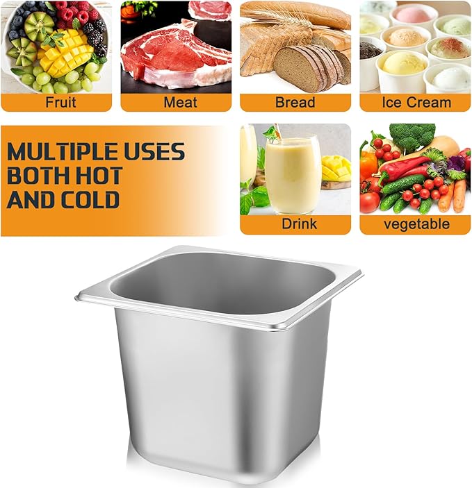 12 Pack Stainless Steel Hotel Pans with Lid 1/6 Size Steam Table Anti Clogging Steamer Restaurant Pans for Buffet Serving Commercial Catering Party 2.5'' 4'' 6'' Deep 6.9 x 6.5 Inch