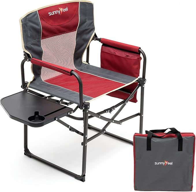 SUNNYFEEL Camping Directors Chair Heavy DutyOversized Portable Folding Chair with Side Table Pocket for Beach FishingTripPicnicLawnConcert Outdoor Foldable Camp Chairs
