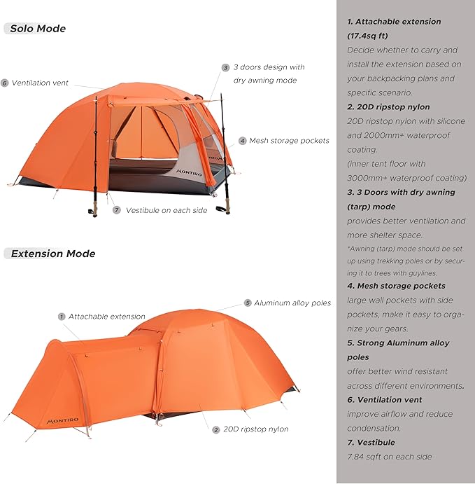 Triphyr Backpacking Tent with F-Nexus Extension 2-Person Combo Attachable Extension Shelter Lightweight 2 Person Tent for Backpacking Camping Hiking &amp Biking