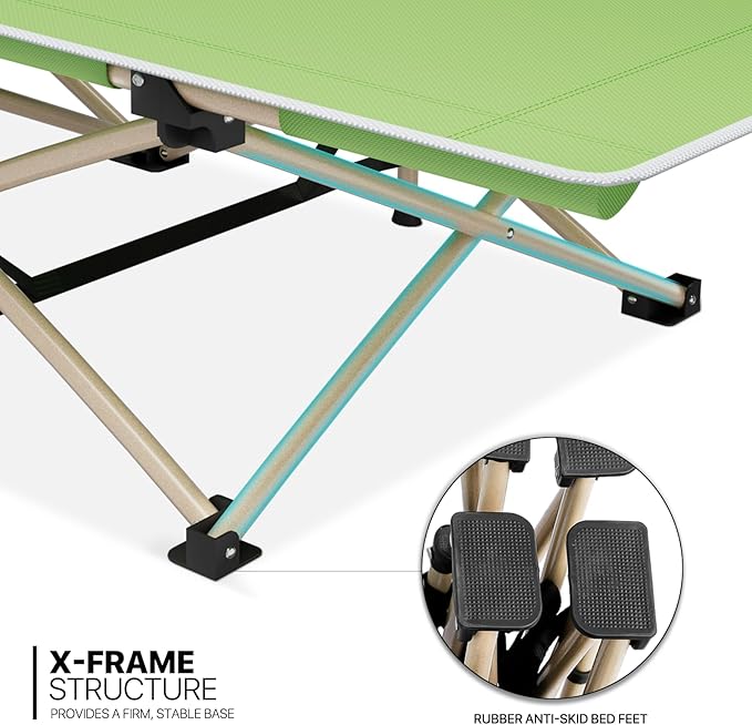 MoNiBloom Folding Sleeping Cot for Adults Easy to Set Up Portable &amp Lightweight Camping Cot for Outdoor Camping Lounging and Elevated Napping Support 360 lbs Green