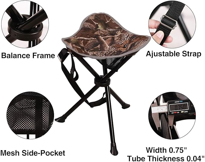 REDCAMP 2 Pack Folding Tripod Stools for Adults Lightweight Portable Camping Stools for Blinds Small Tripod Chairs for Fishing Backpacking Travel