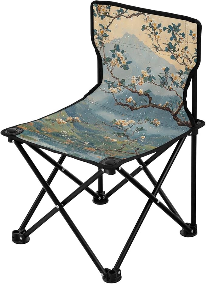 KLL Chinese Painting Spring Serene Countryside Vibrant Lively Collapsible Portable Beach Chairs for Traveling Lightweight Beach Chair with Carrying Bag Outdoor Chair for Traveling Hiking