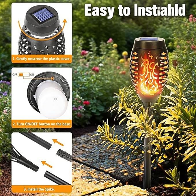 Solar Torch Lights Outdoor IP65 Waterproof with Realistic Flickering Flame - Auto On/Off Garden Lights for Patio Yard Pathway Enchanting Party Decor (6Pack)