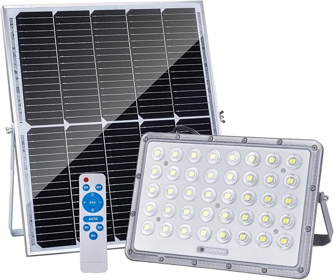 100W LED Solar Flood Lights 5000mah 8000K Street Flood Light Outdoor IP66 Waterproof with Remote Control Security Lighting for Parking Lot Yard Garden Swimming Pool Pathway