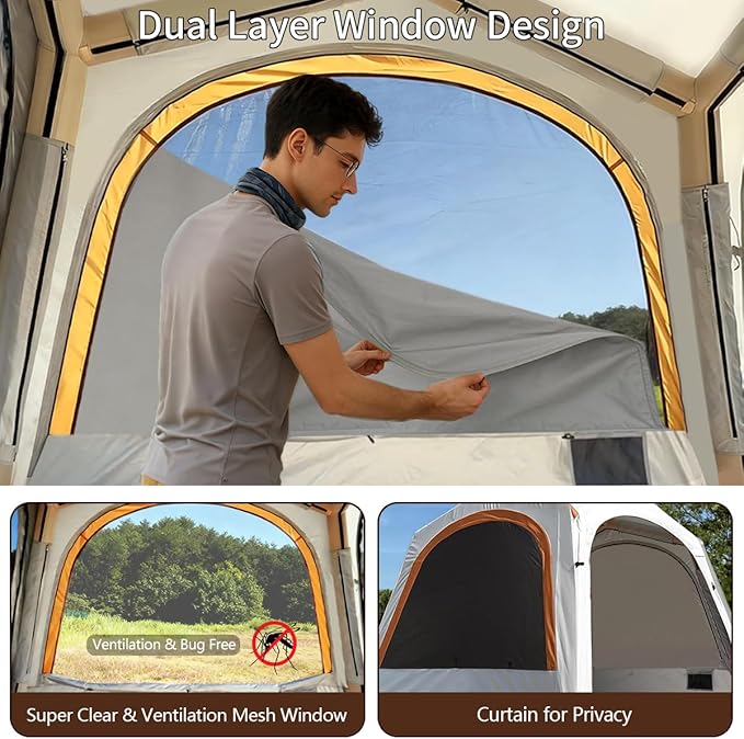 Inflatable Tent for Camping Large Blow Up Tents Glamping 4-8 Person House 4 Season Air with Pump Easy Set up Waterproof Outdoor Oxford