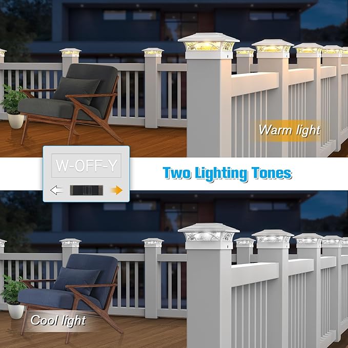 Solar Post Cap Lights Outdoor 12pack White Deck Fence Post Lights Solar Powered with 16LEDS 2 Lighting Modes 4x4/5x5/6x6 Waterproof Fence Post Lights for Garden Patio Porch Backyard