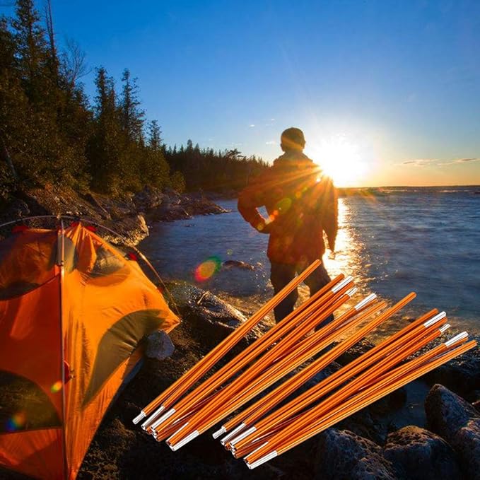 Aluminum Alloy Tent Poles Replacement 2pcs Lightweight Aluminum Tent Pole for Camping Hiking Durable Collapsible Tent Poles 142 inch/pc