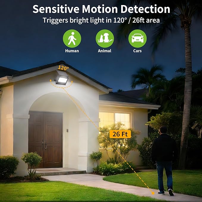Solar Lights Outdoor Motion Sensor Lights107 LEDs Security Flood Lights Outdoor Waterproof IP66Dusk to Dawn Solar Powered Wall Lights for OutsidePatioBarn Yard GarageCool White2-Pack