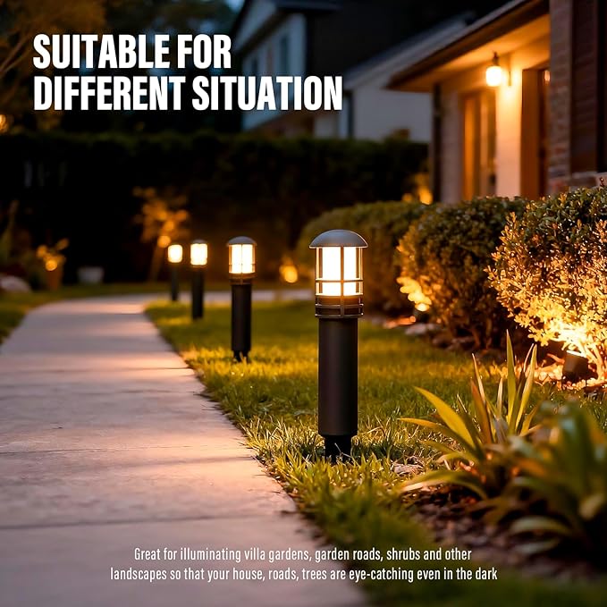 VENUS MANUFACTURING 16Pack 12V Low Voltage Bollard Light Kits 3 Watt LED Landscape Lighting 3000K Warm White Weatherproof Outdoor Black Pathway Lights for Walkway Driveway Yard &amp Lawn
