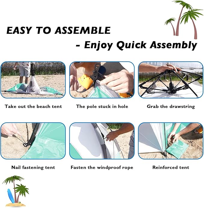 Beach Tent Pop Up Shade Instant Beach Tents Sun Shelter with UPF 50+ UV Protection Lightweight &amp Easy Setup Tent 2-6 Person