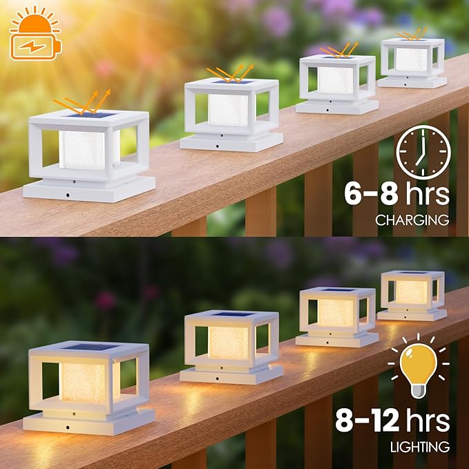 Mlambert 4 Pack Solar Post Lights Outdoor Waterproof Fence Cap for Deck 4x4 6x6 Wooden Vinyl Outdoor Lights with Shinning Effect White