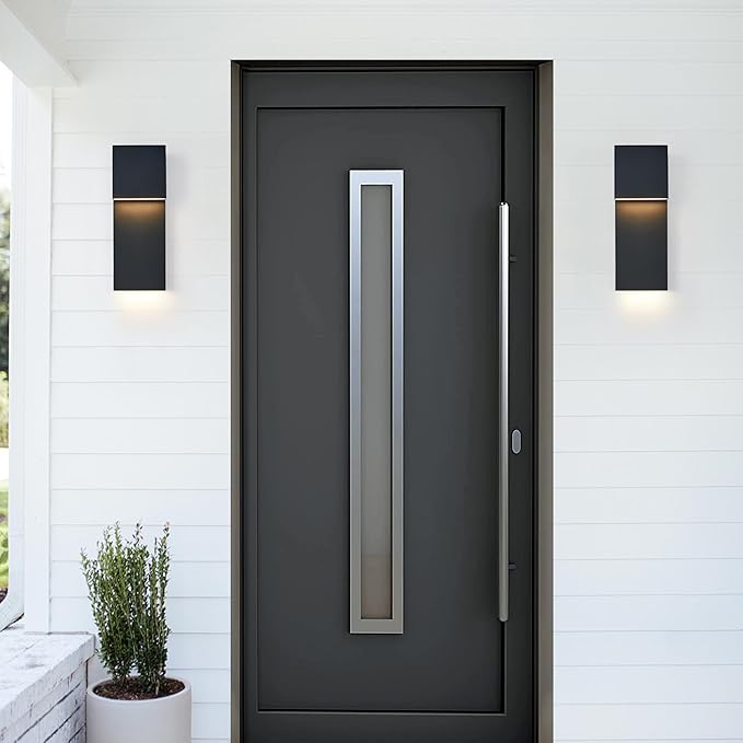 Modern Porch Lights with 2 PackOutdoor Indoor Integrated LED Wall Lights2-Light Total 17W3000K Textured Black FinishOutside Lights Waterproof for House Front Door Patio Garage
