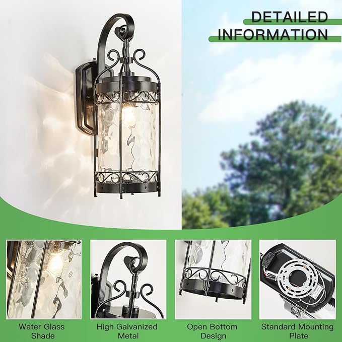 Large Dusk to Dawn Sensor Outdoor Wall Sconce19.68 H Vintage Exterior Light Fixture with IP65 WaterproofClassical European Style Porch Light with Water Glass for Front Door Balcony Porch