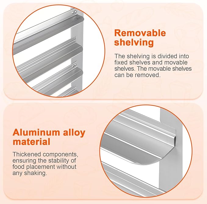 9 Tier 3 Inch Spacing Aluminium Home Commercial Kitchen Bakery Cooling Rack with Wheels Commercial Kitchen Bun Pan Sheet Pan Rack for Restaurant Cafeteria Pizzeria