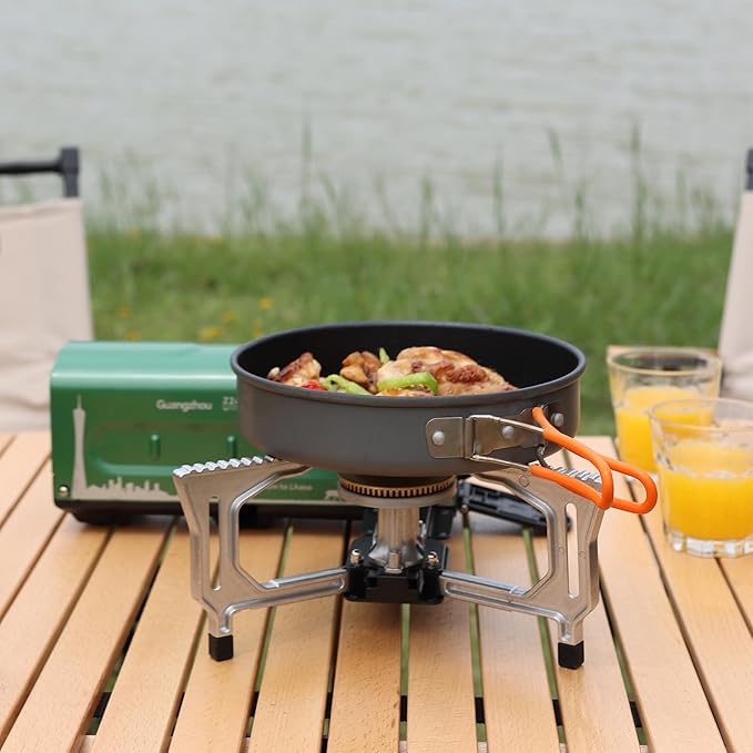 INFOOD Portable Butane Gas Camping Stove - 7500 BTU Compact Folding Design with Carry Bag for Backpacking RV Trips Picnic &amp Outdoor Indoor Cooking Green