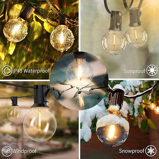 Svater Outdoor String Lights LED 60 FT Patio Globe Lights with 32 Plastic G40 Bulbs Waterproof Dimmable Outside Hanging Light for Backyard Bistro Cafe Porch Party Decor 2700K Warm White