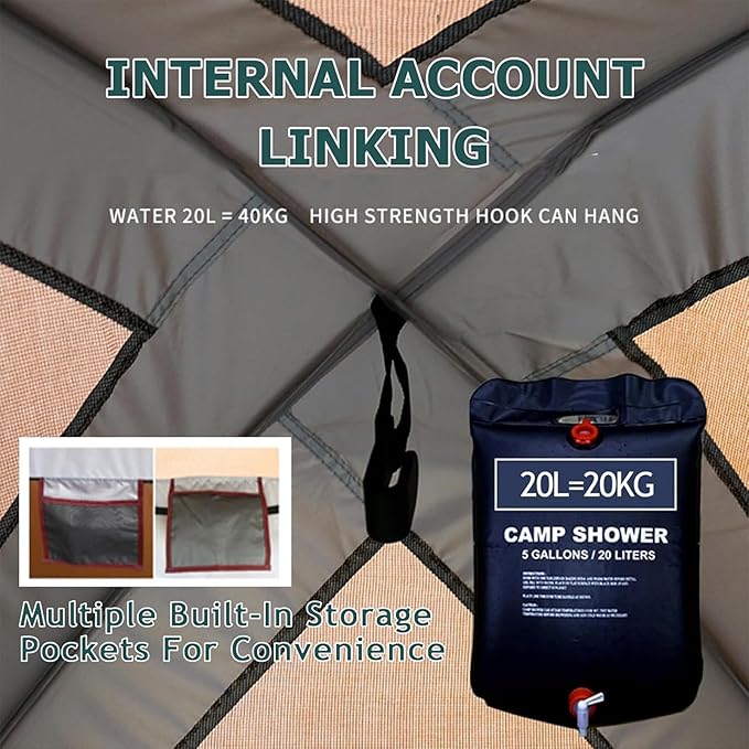 Camping Tent Shower TentOutdoor Changing with Built-in HookHolds 20 Liters of Water63 * 63 * 95 Inch210D Oxford Cloth Waterproof - Portable Toilet Shelter with Carrying Bag for CampingBeach