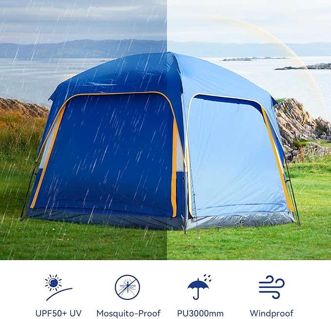 ABORON SUV Tent 4/6 Person Waterproof SUV Camping Tent Easy Setup Car Tent with Rainfly &amp Awning for Family Outdoor Adventures
