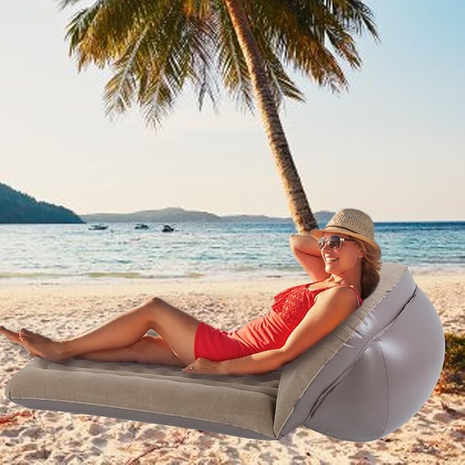 Inflatable Mattress Adjustable Backrest Portable Foldable Flocked Air Mattress for Outdoor Beach Travel Camping