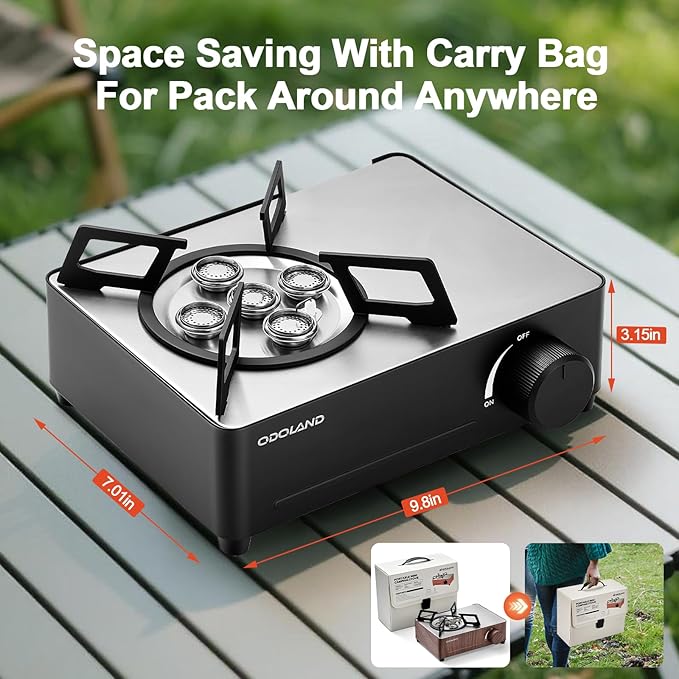Odoland 7500BTU Camping Butane Stove with Compact Carry Case CSA Certified Portable Gas Stove for BackpackingPicnicOutdoor AdventuresBlack