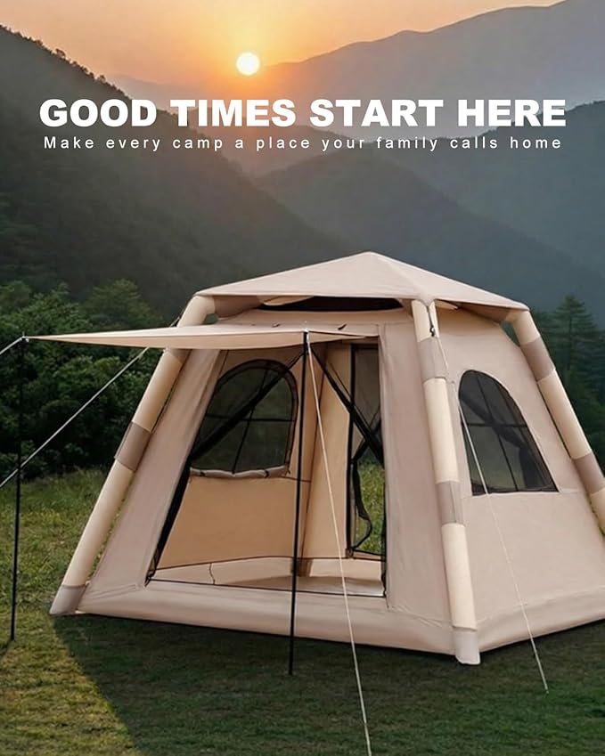 Inflatable Camping Tent for 4 Person – Waterproof Air Tent Easy Setup Family Tent for Outdoor Camping Hiking &amp Travel