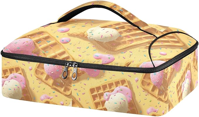 Casserole Carrier Pink and Yellow Colors WaffleInsulated Casserole Carrier for Hot or Cold Food Thermal Lunch Tote for Potluck Parties Picnic Beach Fits 9 x 13 Inches Baking Dish
