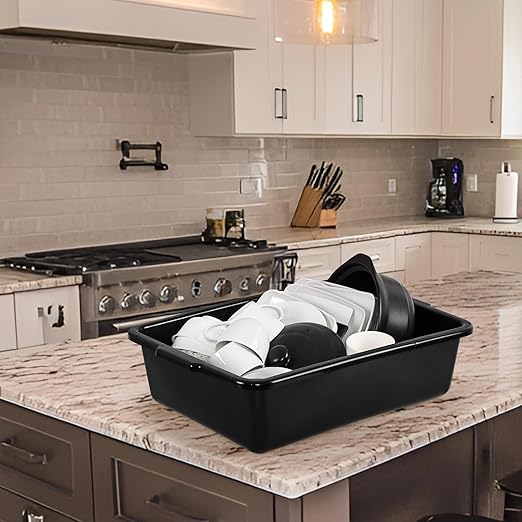 24 Liters Plastic Dish Bin Large Commercial Bus Trays/Wash Tubs Set of 4 Black