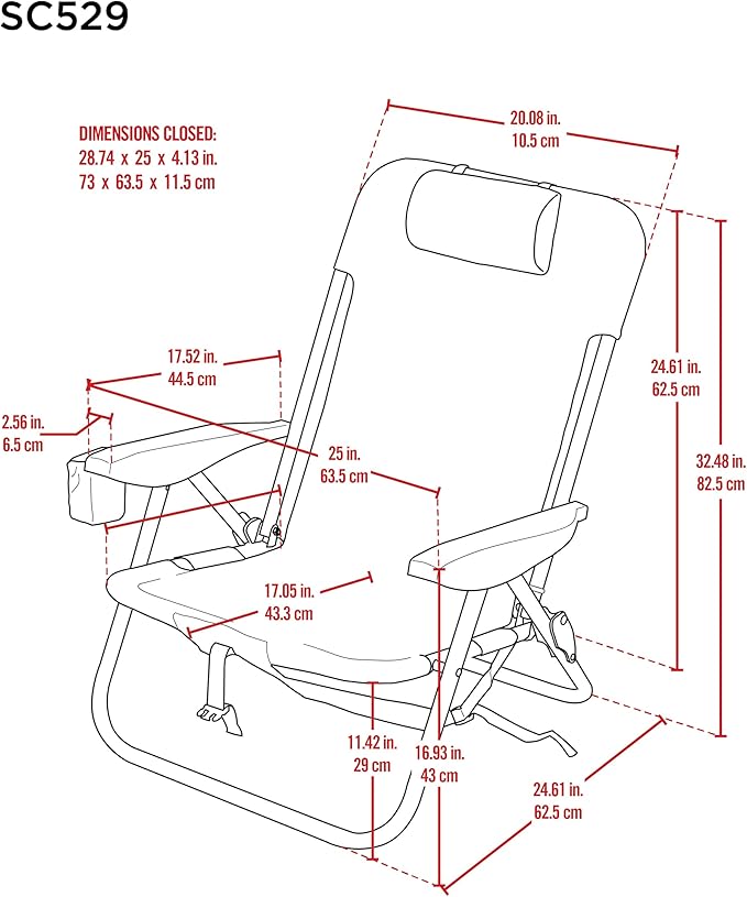 Rio Brands ASC529 4-Position Backpack Lace-Up Suspension Folding Beach Chair