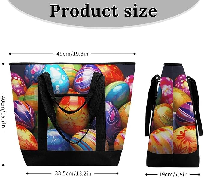 Insulated Shopping BagLarge Reusable Cooler Bags Easter Eggs Printed Foldable Shopping BagTravel Waterproof Shoulder Bag