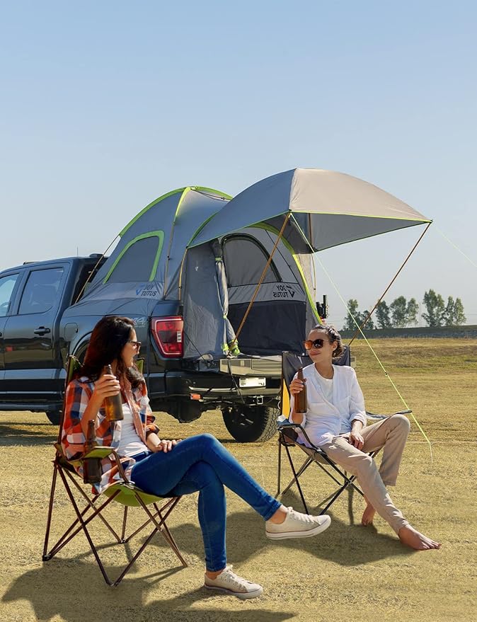 JOYTUTUS Truck Tent 6.5ft with Removable Awning Portable Truck Bed Tent Aluminum Pole Pickup Tent with Waterproof PU2000mm for 2 Person Green
