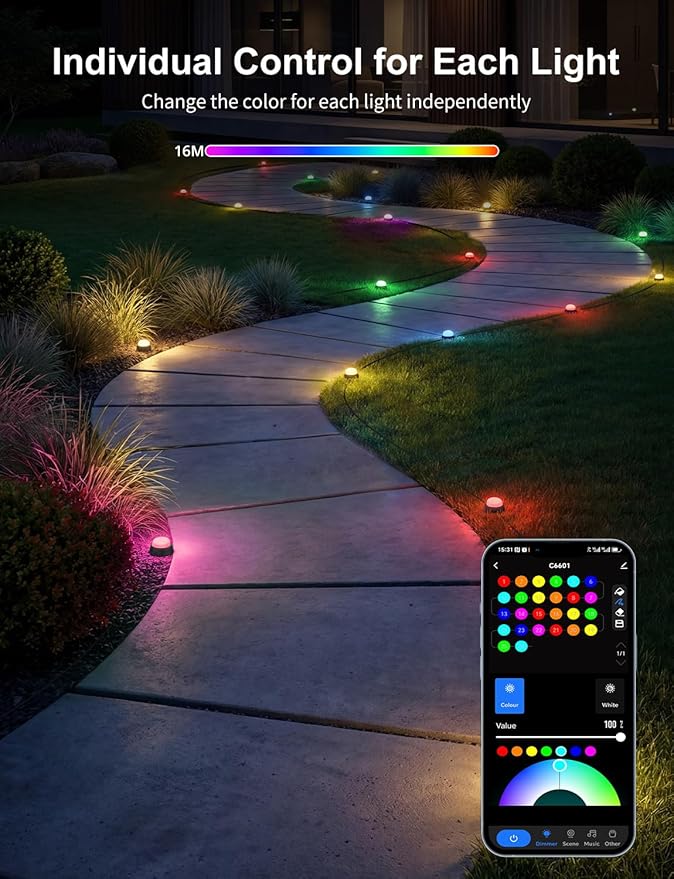 APPECK Smart Ground Lights Wired 32 Pack 100FT RGBW Color Changing Pathway Lights 2200K Warm White Landscape Lighting for Garden Yard Lawn Path Holiday Party Decor with App/Google Assistant