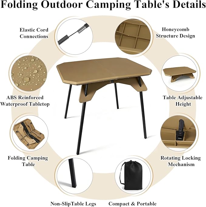 LiveGo Outdoor Foldable Camping Table Portable Lightweight Picnic Table with Height Adjustable Legs Collapsible &amp Carry Bag Dining Table for Kitchen Garden Beach Fishing BBQ Indoor Outdoor