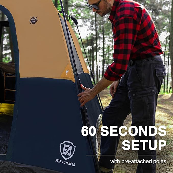 EVER ADVANCED 6 Person Camping Tent Blackout Design Tent for Camping Instant Cabin Tents for Family with Rainfly 60s Easy Setup Water-Resistant