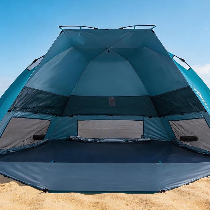 Three Bears Pop Up Beach Tent Sun Shade Shelter for 3-4 Person UPF 50＋ UV Protection Lightweight &amp Easy Setup Beach Shade Canopy Portable Beach Shade Tent Beach Cabana (Blue)