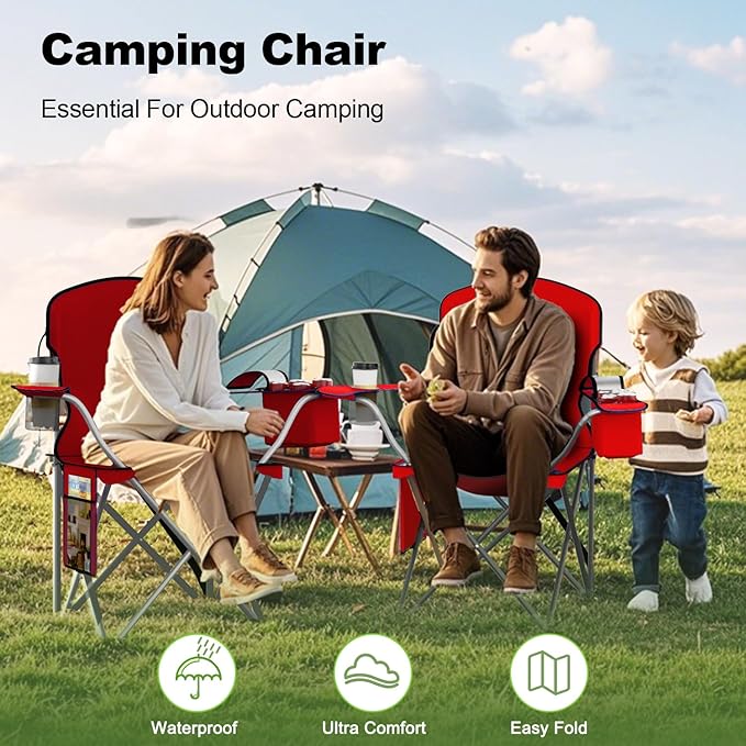 Folding Camping Chairs Durable 600D Oxford Portable Outdoor Chair with Cooler Pouch Cup Holder &amp Storage Pocket for Camping Beach Fishing